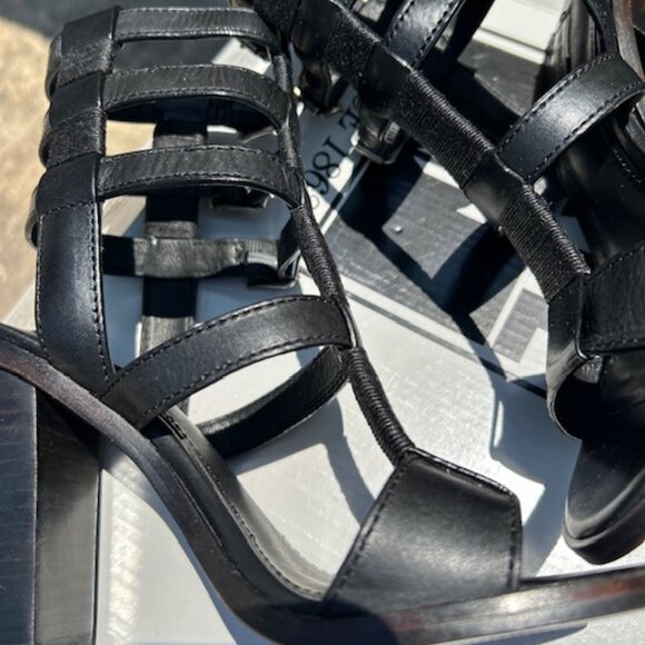 Frye Suzie Gladiator Womens Black Leather Strap Block Heels - Picture 8 of 16